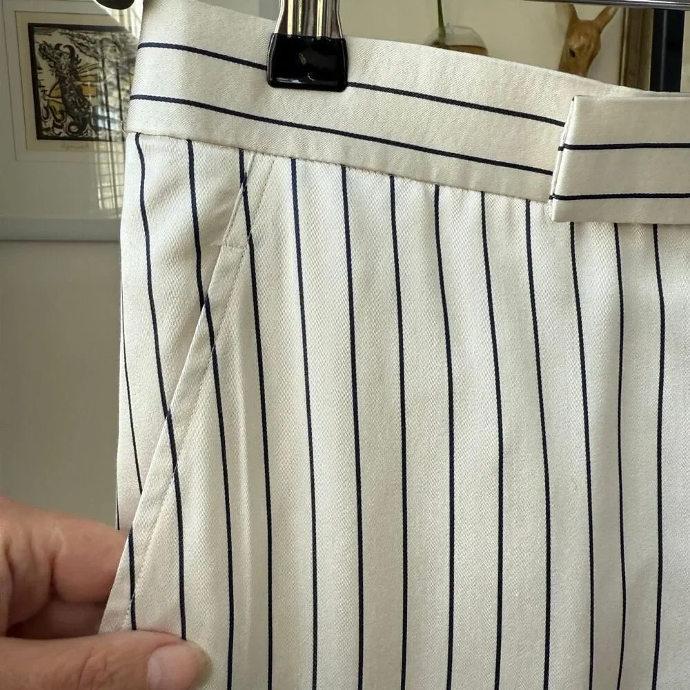 Vintage Ralph Lauren Black Label 100% Silk Stripe Ankle Trousers Pants 6